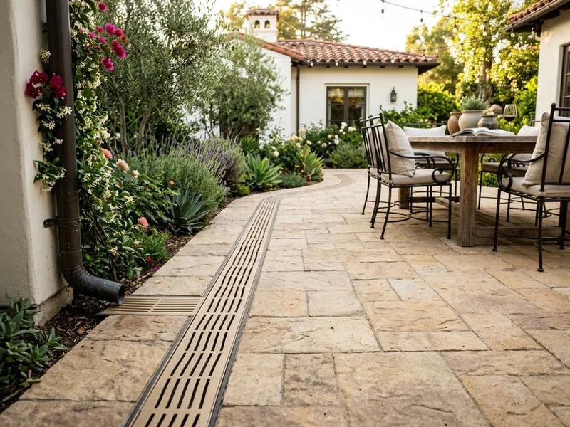 Channel drain installed along a paver patio edge at a Pasadena home