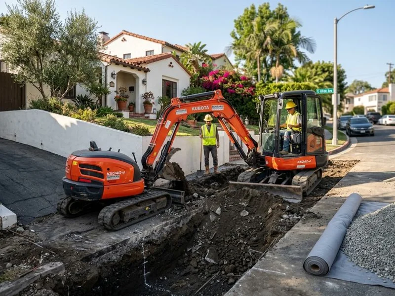 Ridgeline Outdoor Living crew excavating driveway to depth for vehicle-grade sub-base in Burbank