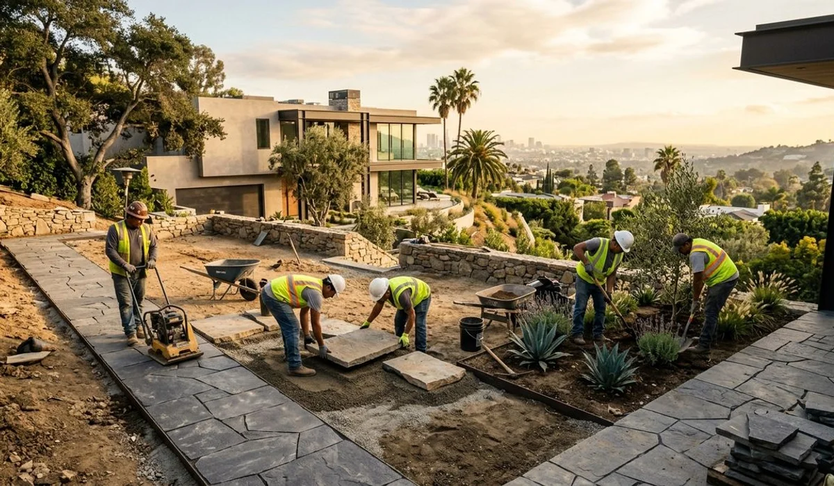 Ridgeline crew executing Outdoor Kitchens & Built-In BBQs on a Los Angeles project